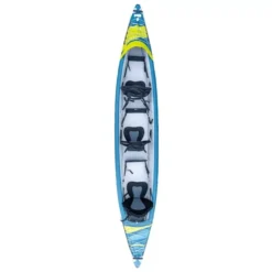 Aufblasbares Kajak Tahe Kayak Air Breeze Full HP3 -Camping-Outdoor Geschäft draufsicht tahe kayak air breeze full hp3 kajak blaues gelbes aufblasbares von oben drei personen erwachsene familienkajak 1000 2 22479